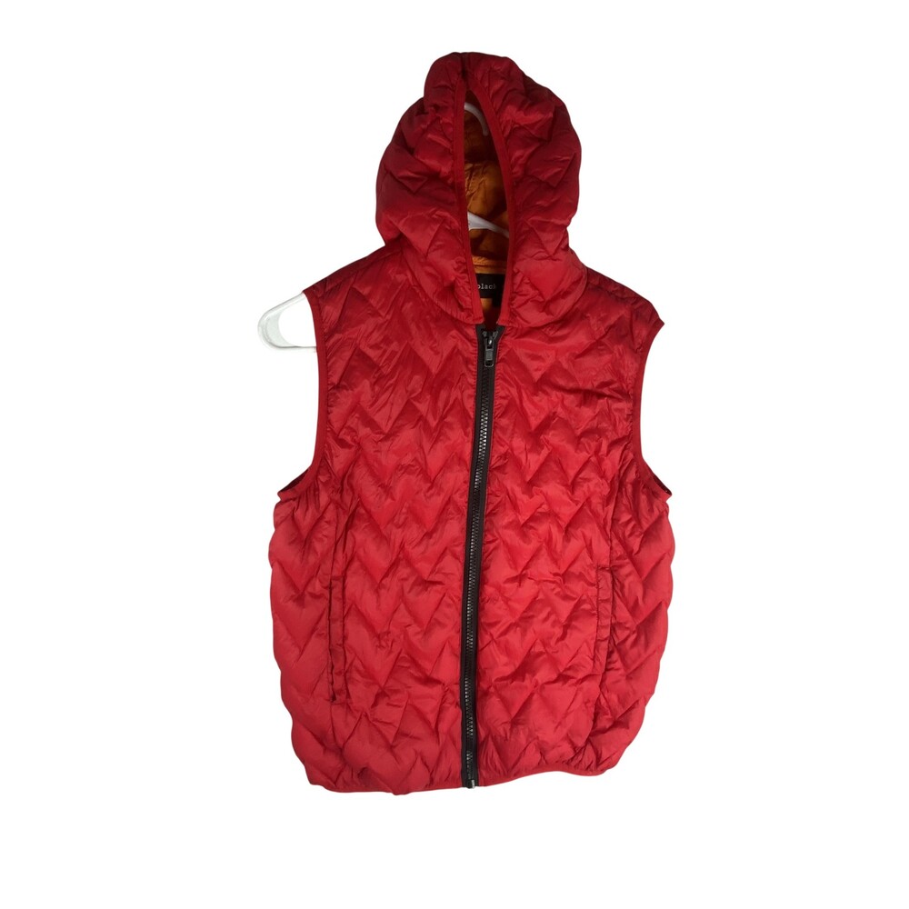 Black Rivet Vest Womens Small Red Quilted Down Puffer Hooded Full Zip Warm
